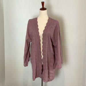 World Market 100% Cotton Embroidered Lavender Kimono